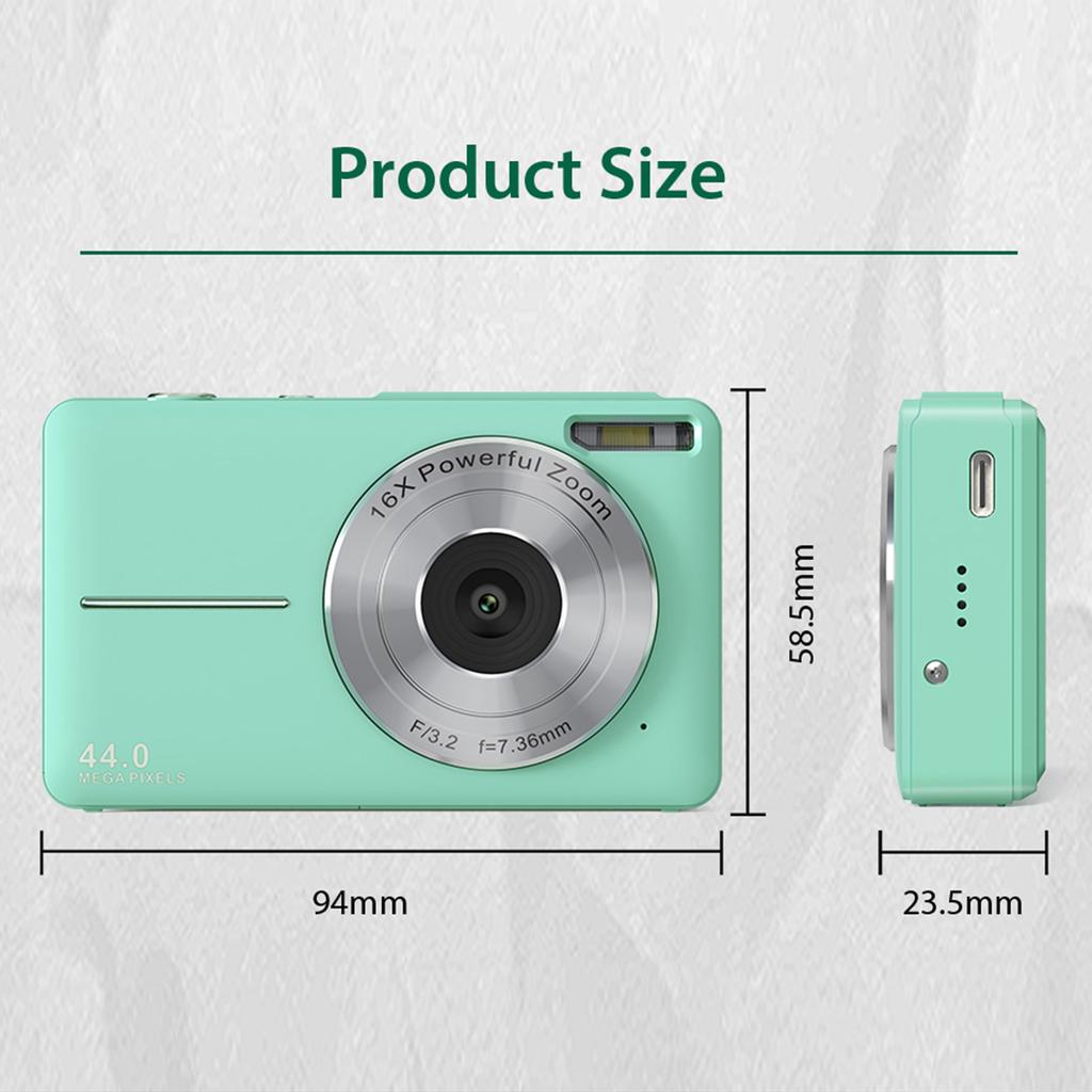 FHD 1080P 44MP Digitalkamera für Fotografie von Kindern mit 16-fachem Zoom Kompaktkameras Point-and-Shoot-Reisekameras für Kinder