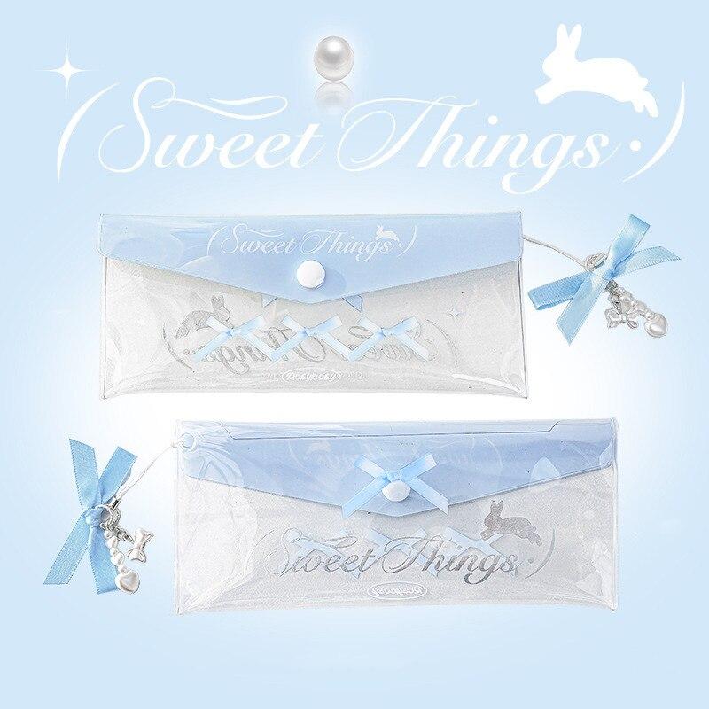 

Прекрасный пенал для девочек, прозрачный кружевной стиль, сумка для хранения канцелярских принадлежностей, кавайный органайзер для фотокарт, студенческие принадлежности синий