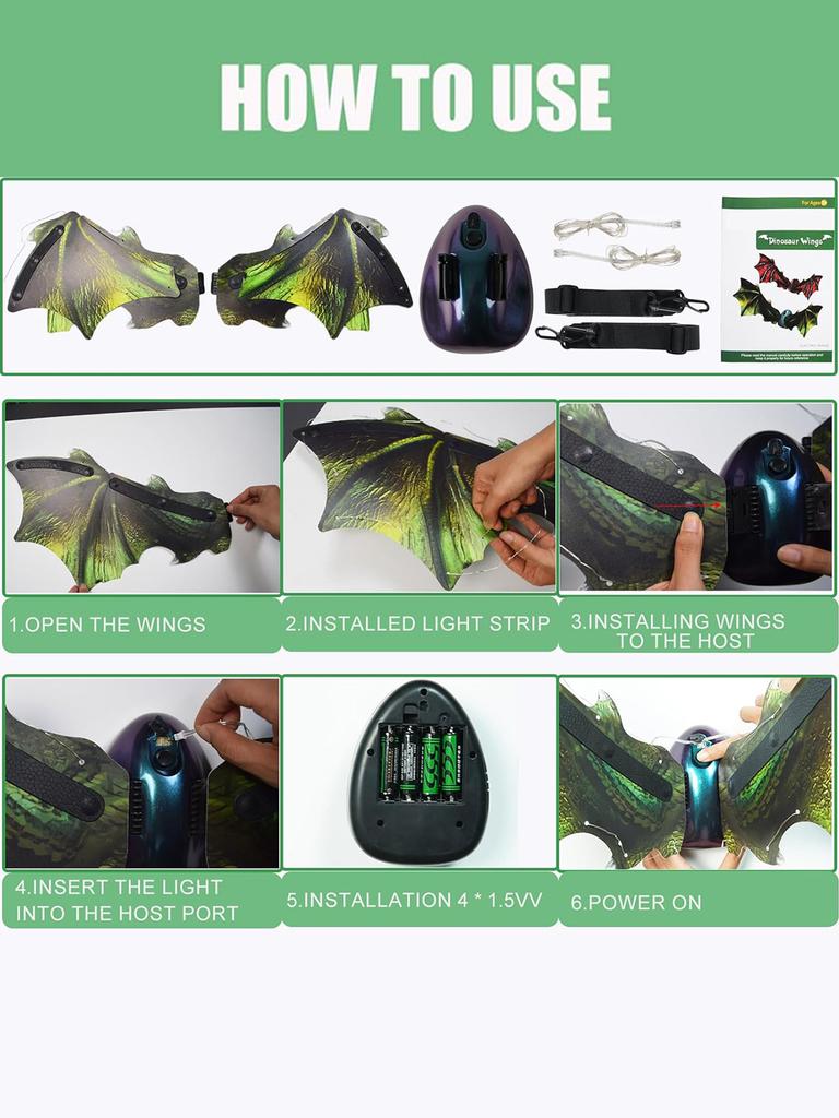 Children'S Electric Dragon Wings, Halloween Flapping Dragon Wings, Dragon Wings With Led Lights, Children'S Dress Up Toys