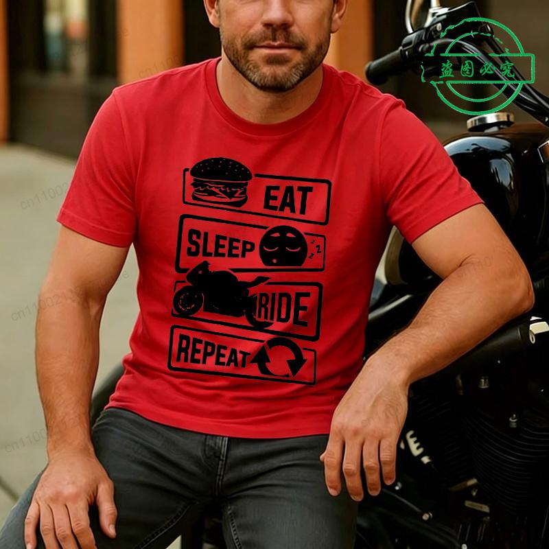 Tshirt For Unisex Eat Sleep Ride Repeat Motorcycle Biker Street Unisex Tops Casual Clothing Oversized Clothes Trend Tshirt Clothes