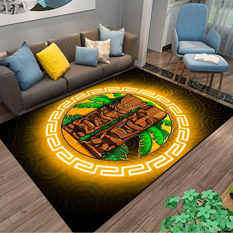 "Tiki Totem Pattern Carpet with Tropical Palm Leaves Design" Suitable for use as an anti-slip for living room bedroom sofas