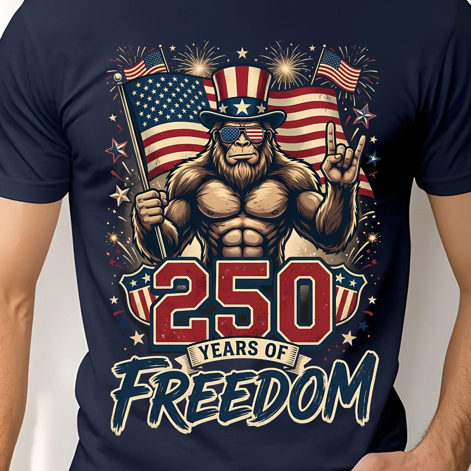 250 Years of Freedom Eagle Uncle Sam Tee | Patriotic Fourth of July Shirt, sasquatch, 10 colors S
