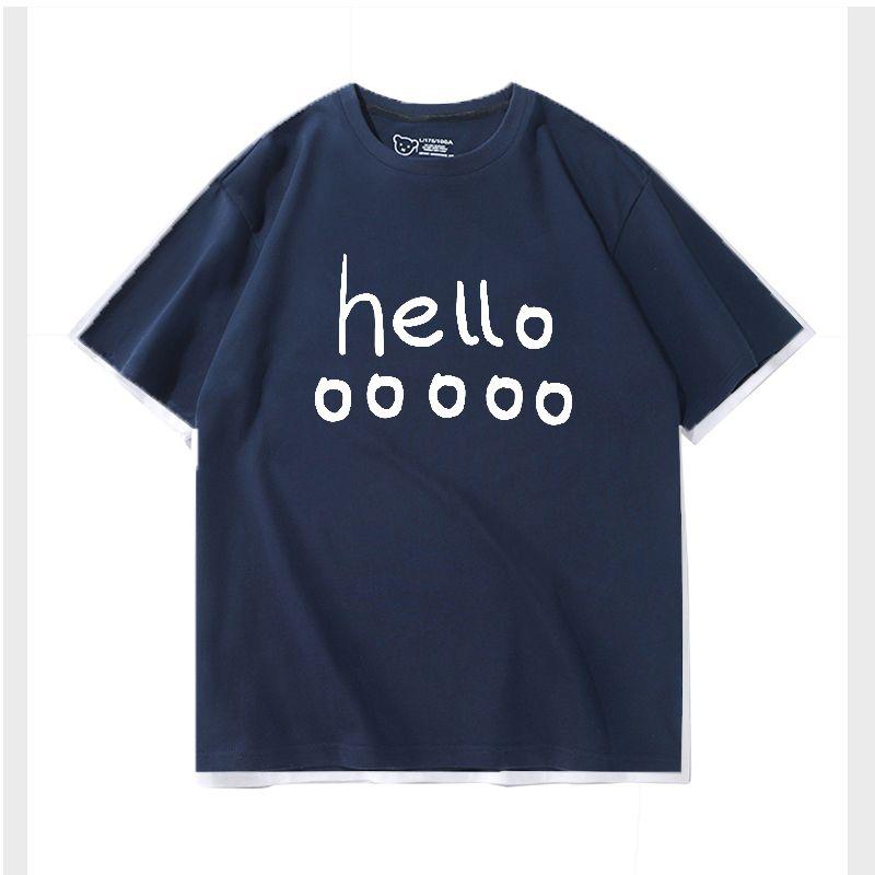 

Hello Niche Design Short-Sleeved T-shirt for Women 2025 New Arrival Plus Size Half Sleeve Navy blue M