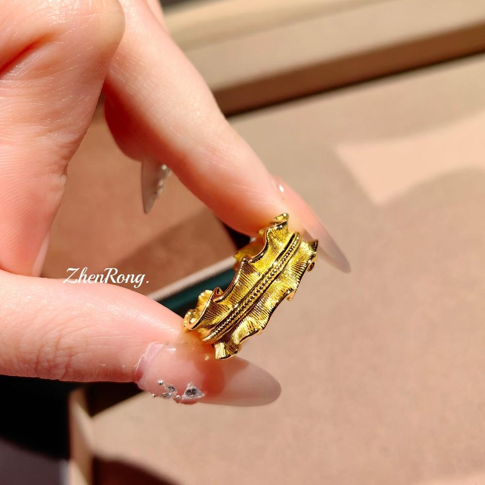 Elegant French Retro Gold Lace Rings for Women Unique Handmade Brushed Wrinkled Forged Gold Jewelry