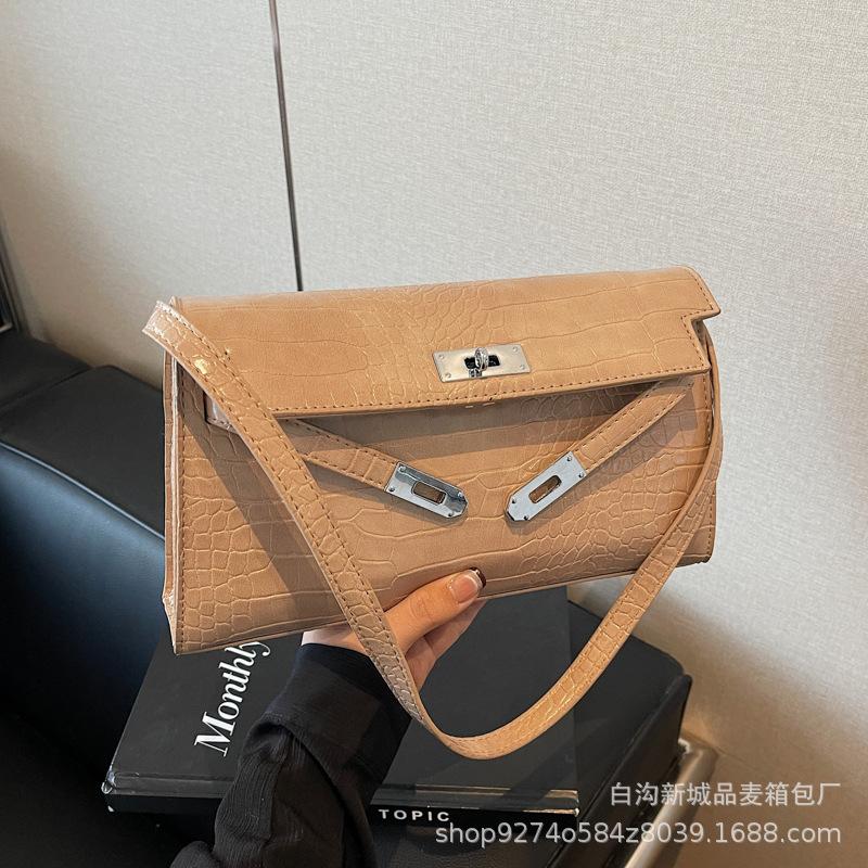 

Temperament Versatile Crocodile Pattern Kelly Underarm Bag Women s Premium 2025 New Autumn and Winter One Shoulder Crossbody Baguette Bag