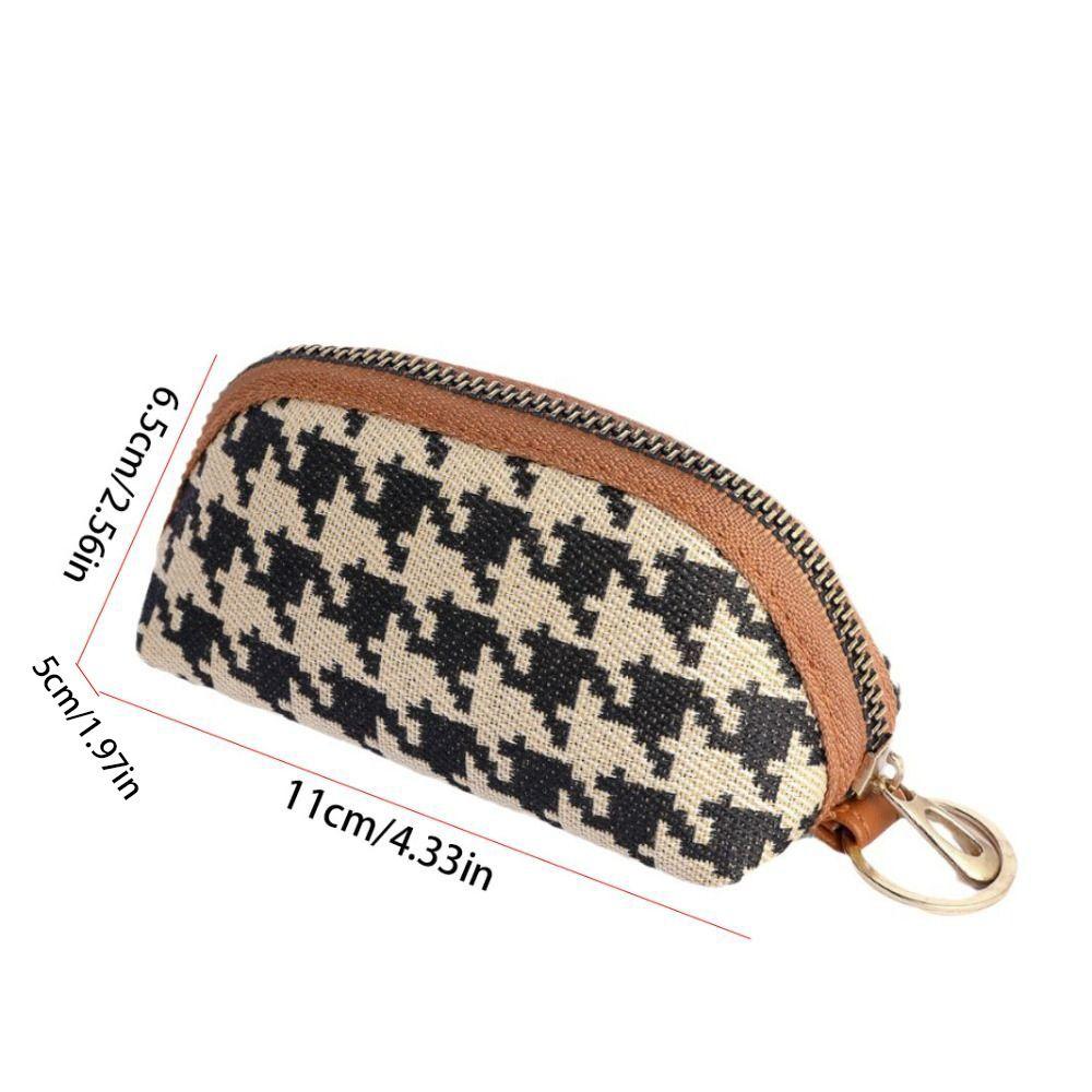 Canvas Long Style Wallet Pu Leather Square Change Purse Fashion Houndstooth Zipper Purse  Travel