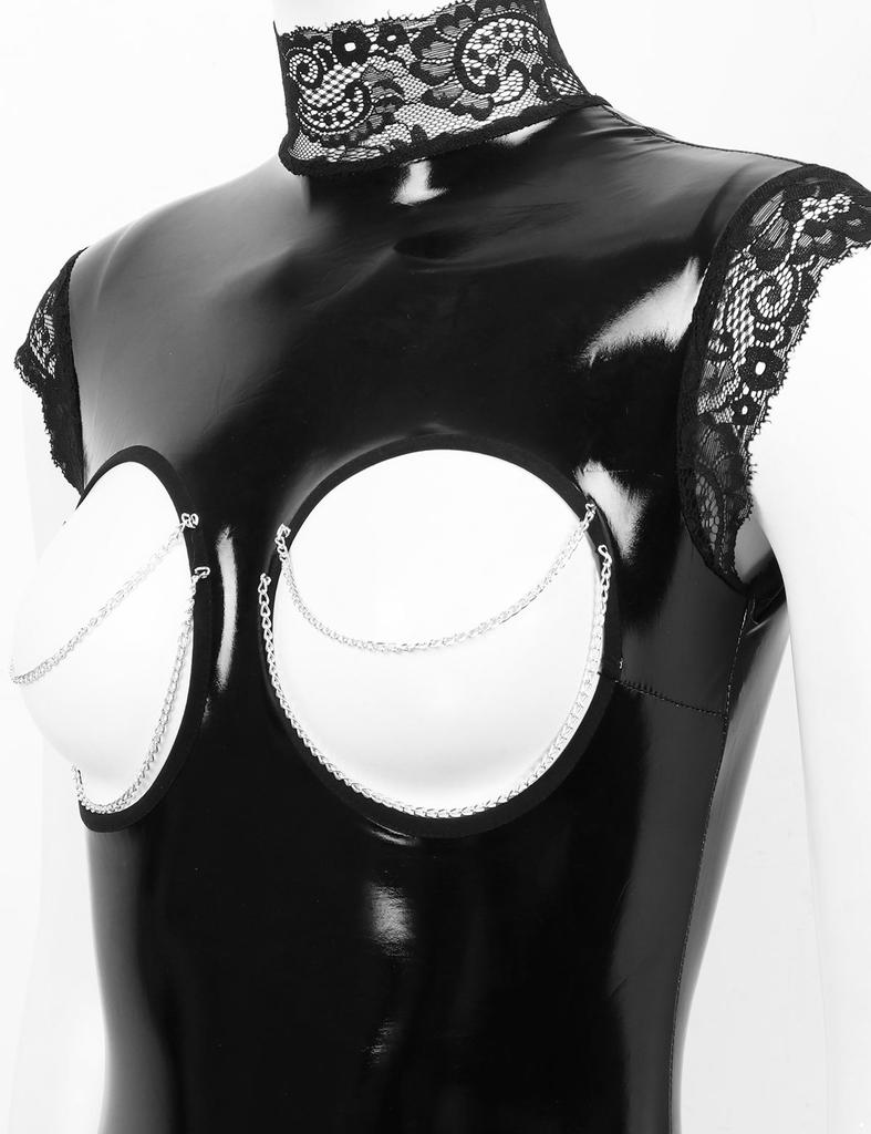Womens One-piece Sleeveless Hollow Out High Thong Leotard Dancing Performance Jumpsuit Clubwear
