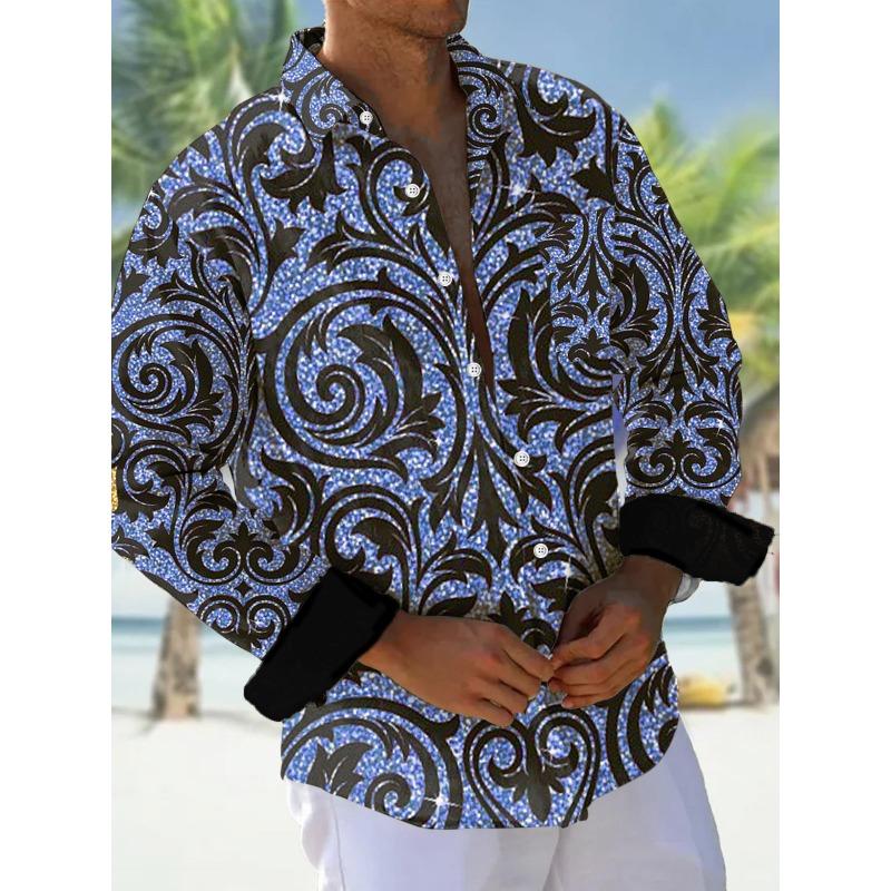 Herrenhemden, Button-Down-Hemden, Freizeithemden, Frühling und Sommer, bedruckt, Langarm, täglich, modisch, bequem