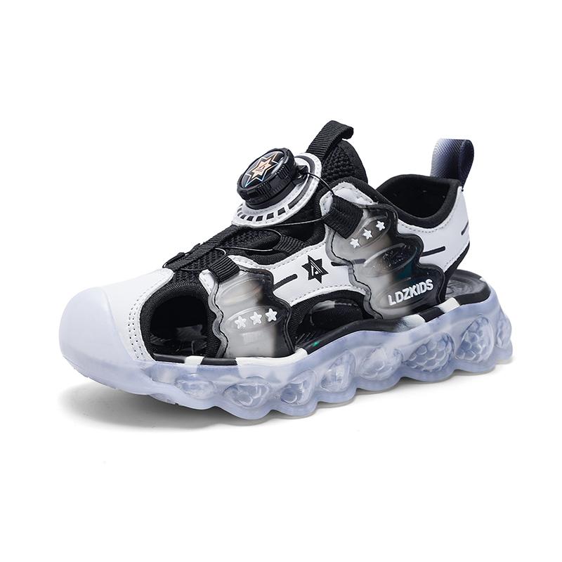 

Новинка 2024 года, летняя детская повседневная обувь, пляжные сандалии для мальчиков, детские легкие спортивные сандалии с закрытым носком для девочек, европейские размеры 28-39 38 чёрный