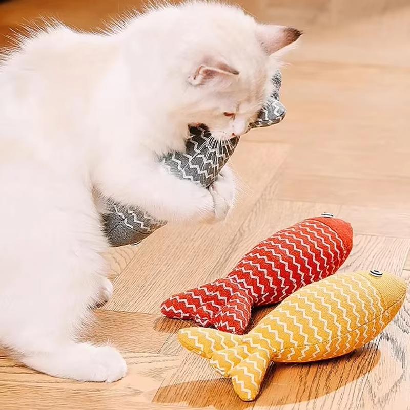 Cat Fish Toy Interactive Simulation Fish Cat Mint Fidget Toys burlap fish cat Grinding Teeth and Claws Self Hi Pet Soothing Toys