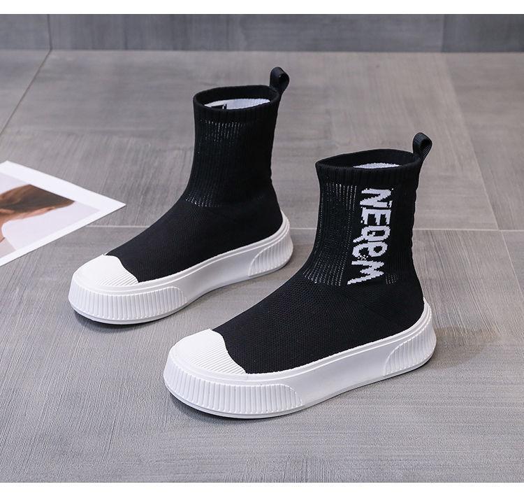 

Легкая вязаная женская обувь весна и лето обувь с высоким верхом универсальная дышащая вязаная повседневная женская обувь 40 чёрный