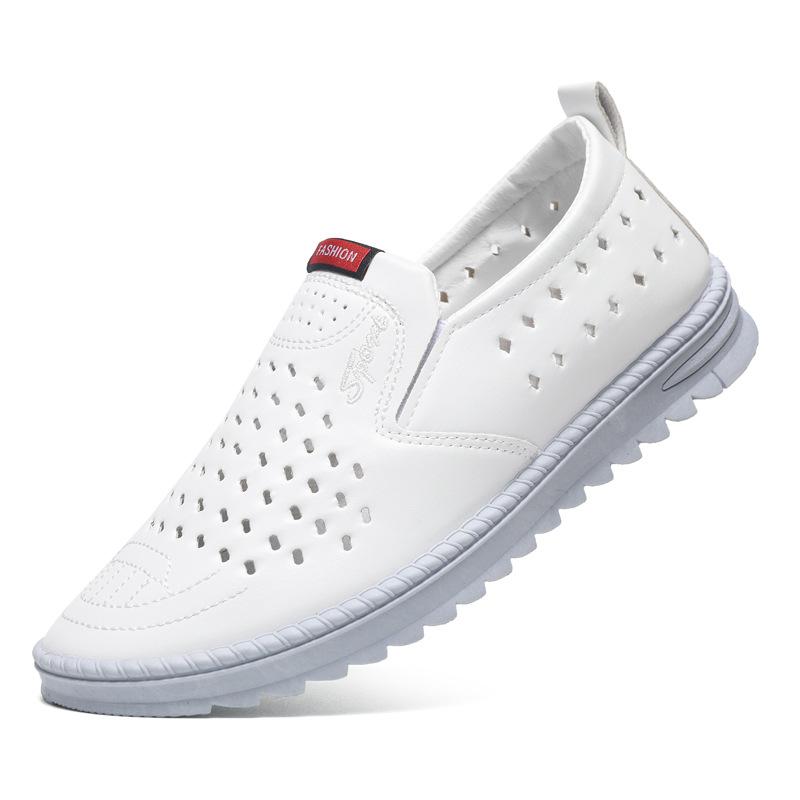 Hollow Mesh Shoes Summer Men's Sandals Hollowed Leather Shoes Soft Leather Cool Leather Shoes Breathable Hole Shoes Middle-aged Dad Men's Shoes