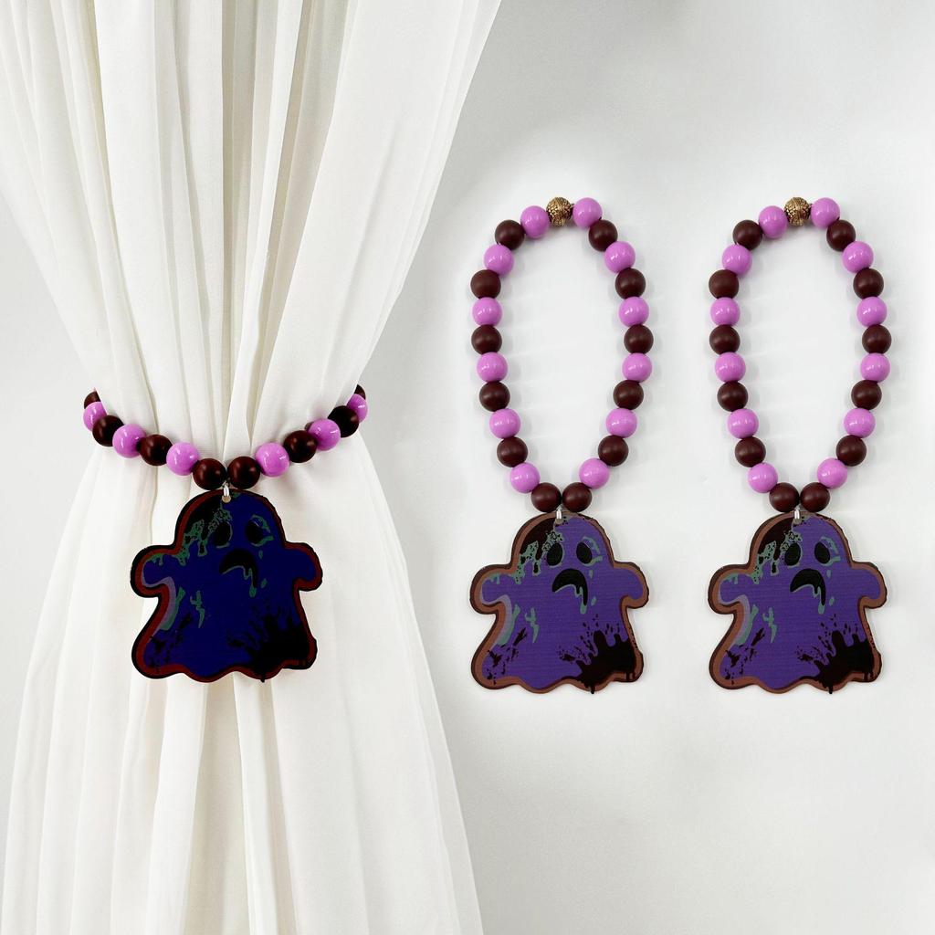 Magnetic Skull and Bat Halloween Wooden Curtain Tiebacks