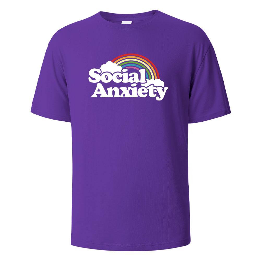 Social Anxiety Printing Mens Tshirt Casual Breathable Tees 100Cotton Funny Tops Street Oversized TShirts For Men Women Oneck