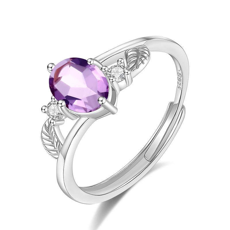 

S925 Sterling Silver Natural Stone Ring for Women, Japanese Style Elegant Crystal Band, Adjustable Dainty Jewelry, Daily Wear & Gift for Girlfriend alive