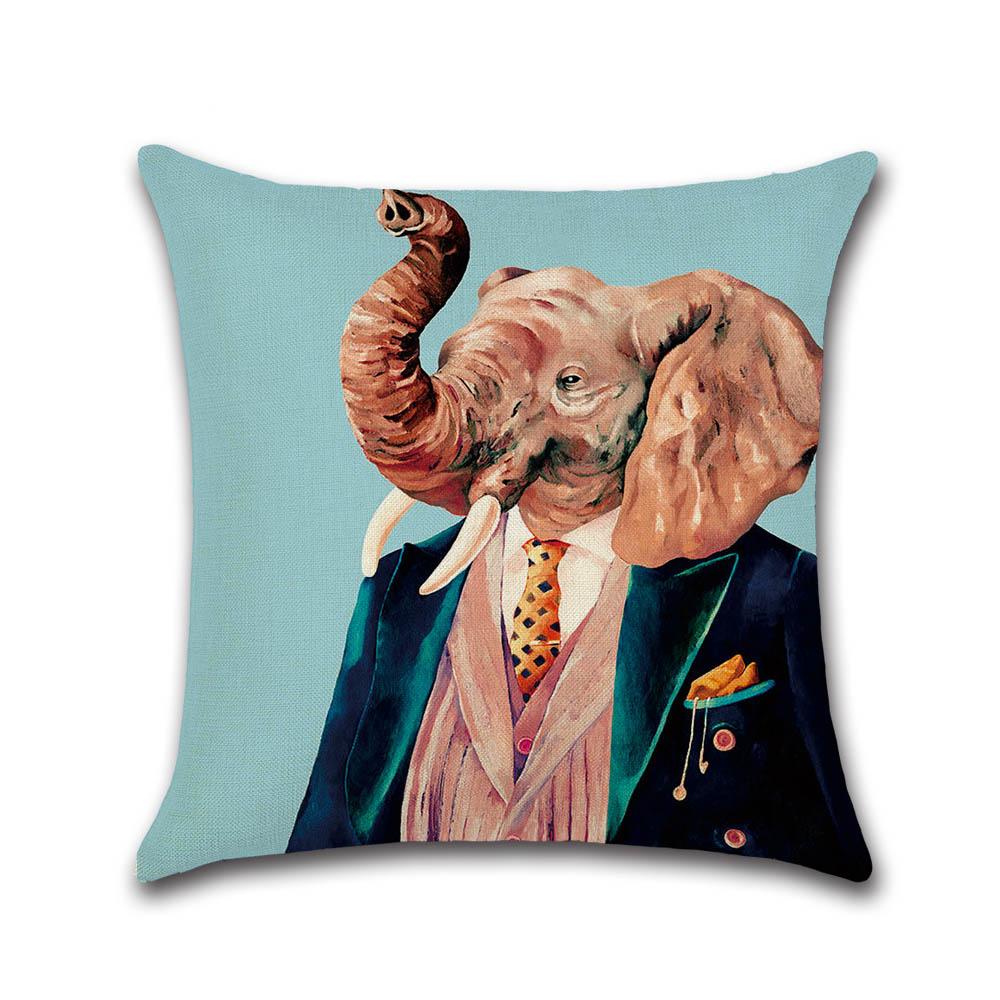 Cute Cartoon Elephant Pattern Throw Pillow Case Dog Cat Owl Fox Cotton Linen Decorative Pillowcases Kussensloop Almohada Zt243