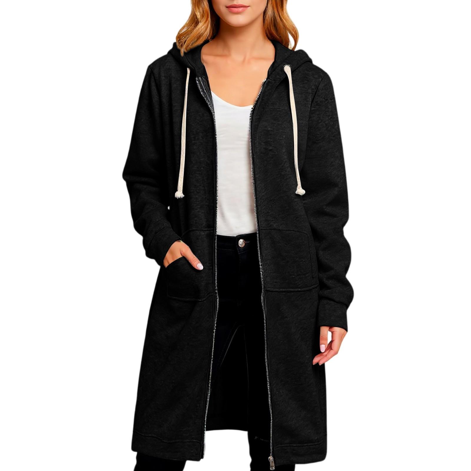

Women s Loose Zipper Cardigan Sweatshirt Long Jacket L чёрный