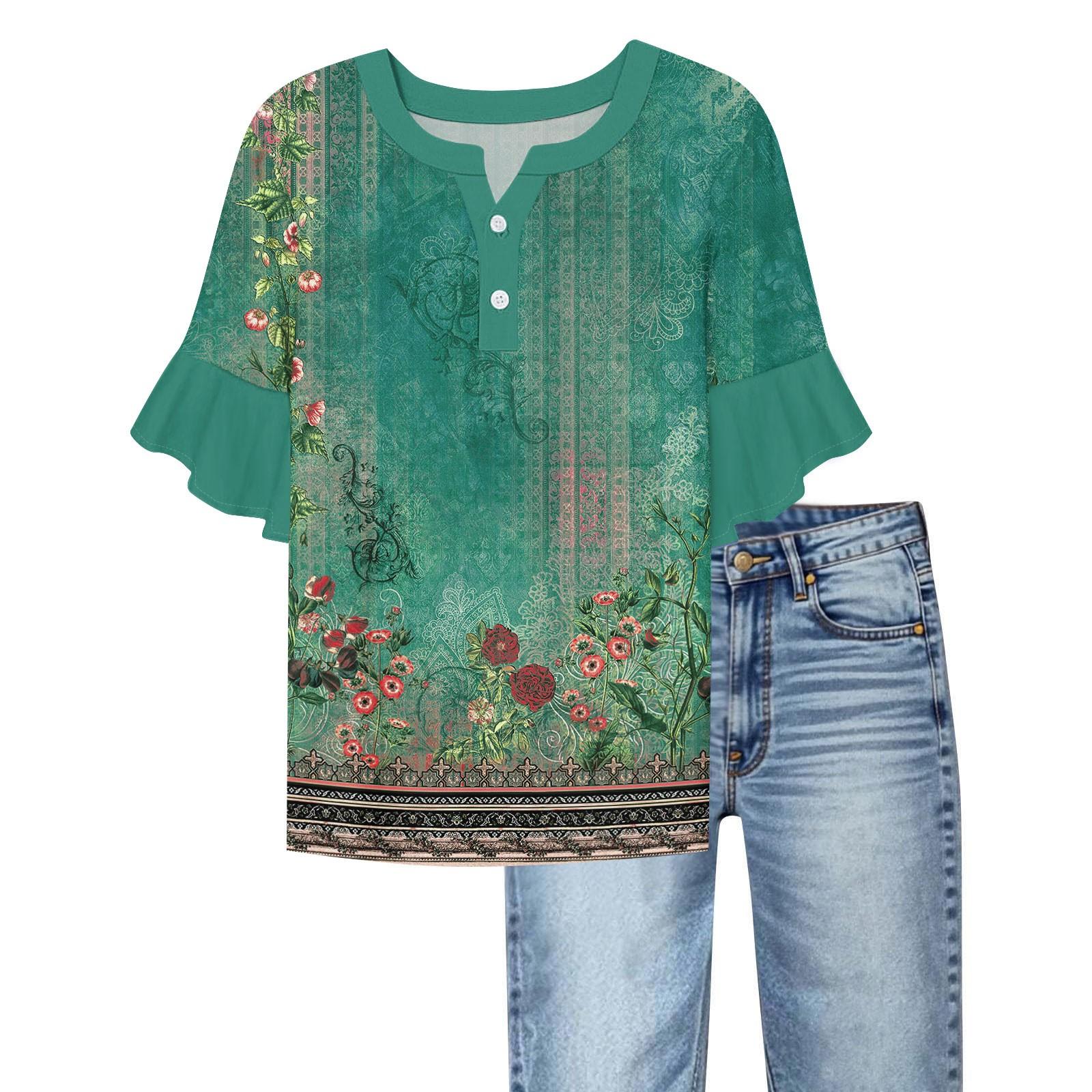 Women s Casual Fashion V-neck Ruffled Sleeves Loose Versatile Color Short Sleeves XXL