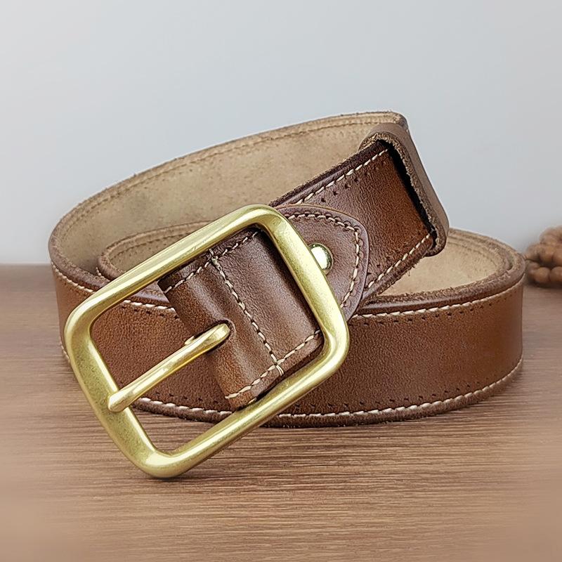 Men'S Belt Washed Retro Handmade Copper Needle Buckle First Layer Cowhide Leather Belt Men'S Casual Jeans Belt