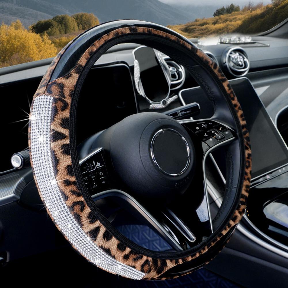 High-End Leopard-Print Leather Car Steering Wheel Cover Interior Car Accessories
