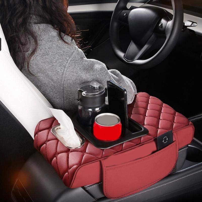 Memory Foam Car Center Console Armrest Pad With Elastic Straps For Enhancing Driving Comfort And Side Storage Pockets