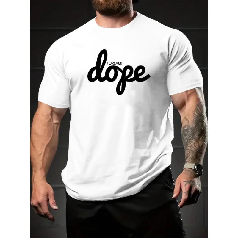 European sizes Men's Summer Casual Graphic Print T-Shirt - Navy Blue "Dope" Design, Breathable Regular Fit Round Neck Tee