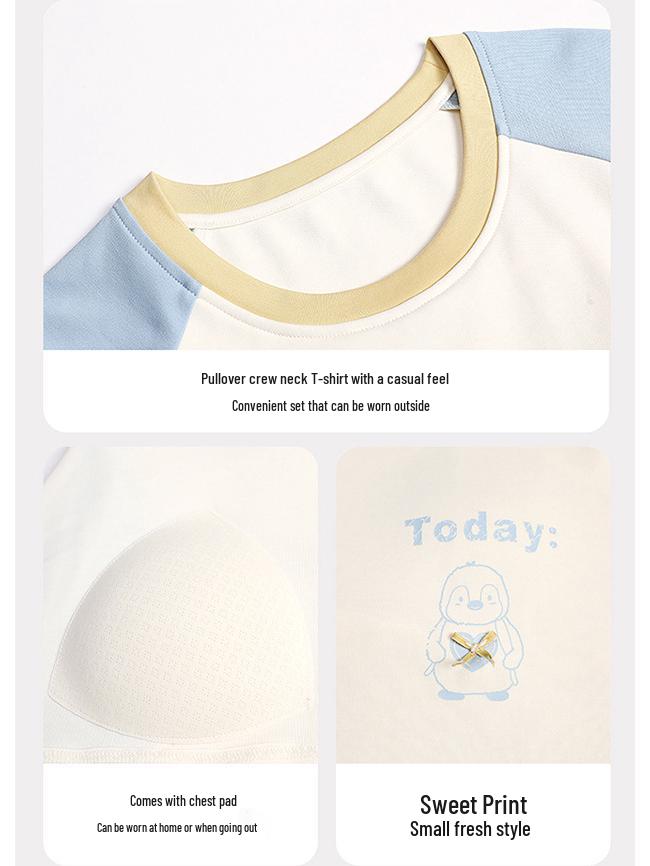 Women's Cloud Cotton Long-Sleeve Pajama Set with Chest Pads - Cute Cartoon Design for Autumn/Winter