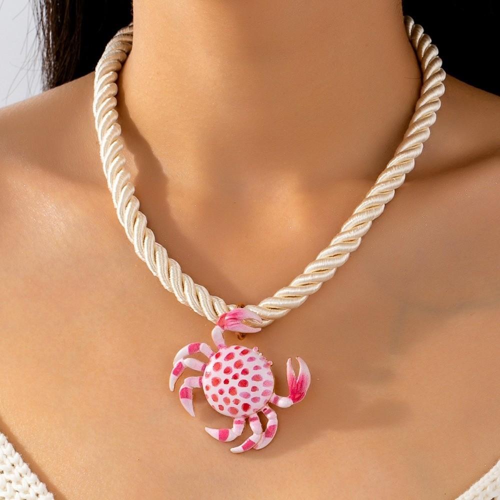 Oil Drip Craft Crab Pendant Necklace Polka Dot Ocean Charm Necklace  Summer Travel Dating