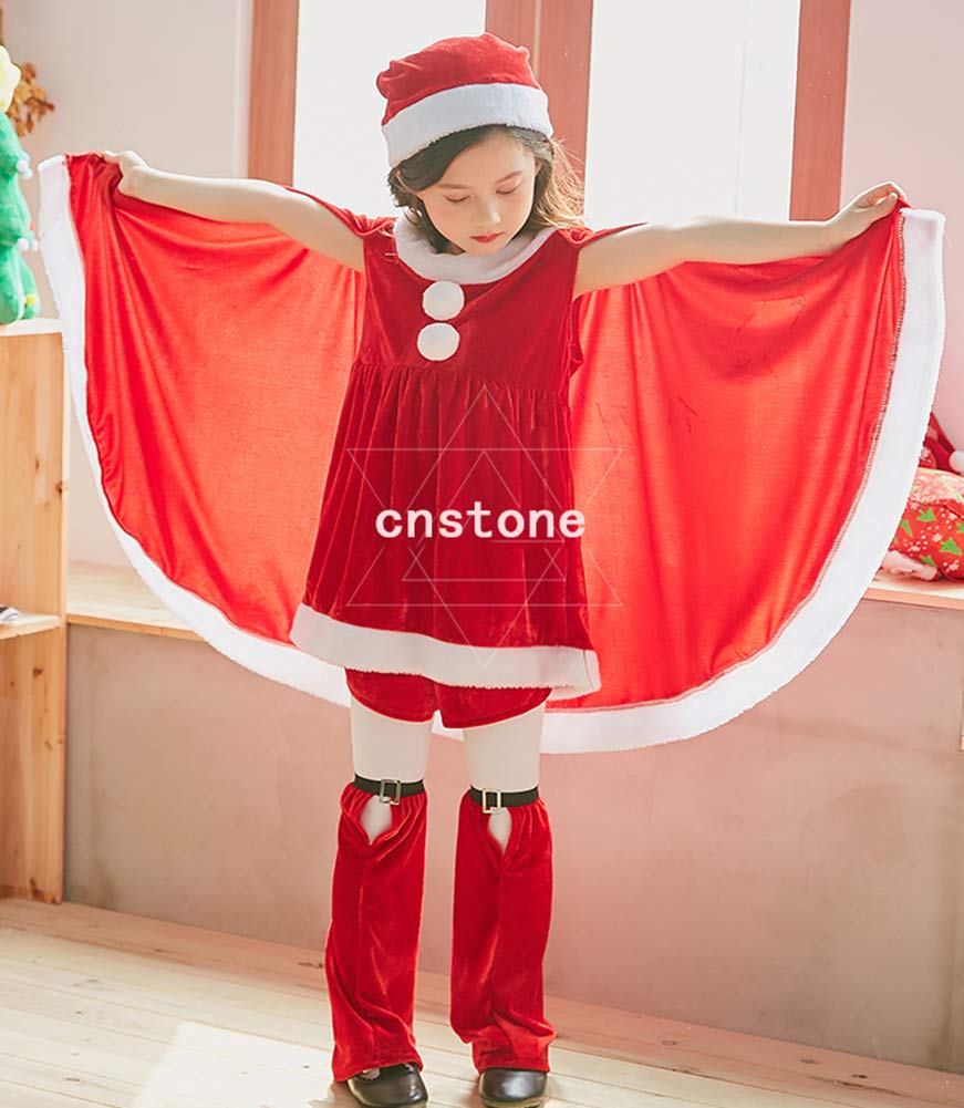 Cnstone Christmas Santa Claus Outfit Set for Costume for Events 3-Piece Girls, Dress, Kids' (Red, 110cm/M)
