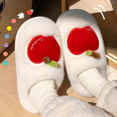 Women's Winter Plush Cotton Slippers - Cute Fruit Design, Cozy Velvet, Thick Sole, Couple-Friendly