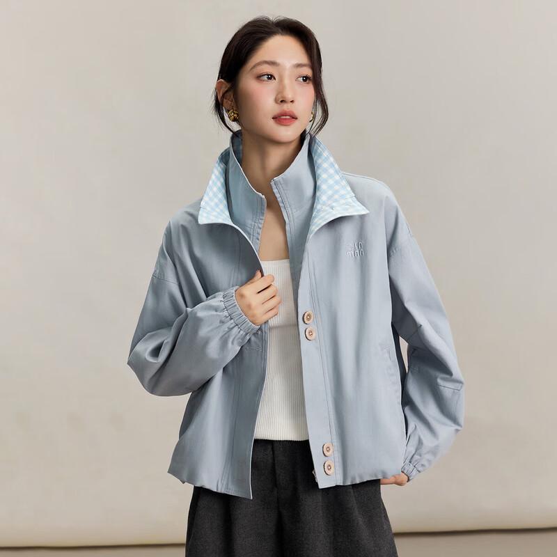 INMAN Women s Plaid Lapel Short Jacket XL