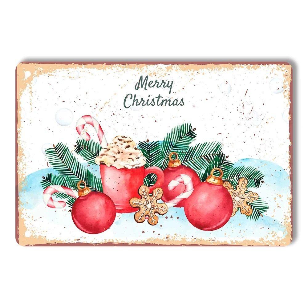 Vintage Christmas Metal Tin Sign Home Festive Wall Decor