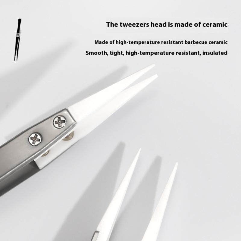 High Temperature Resistant Anti Slip Grip Ceramic Head Reverse Tweezers Industrial Stainless Steel Multipurpose Design