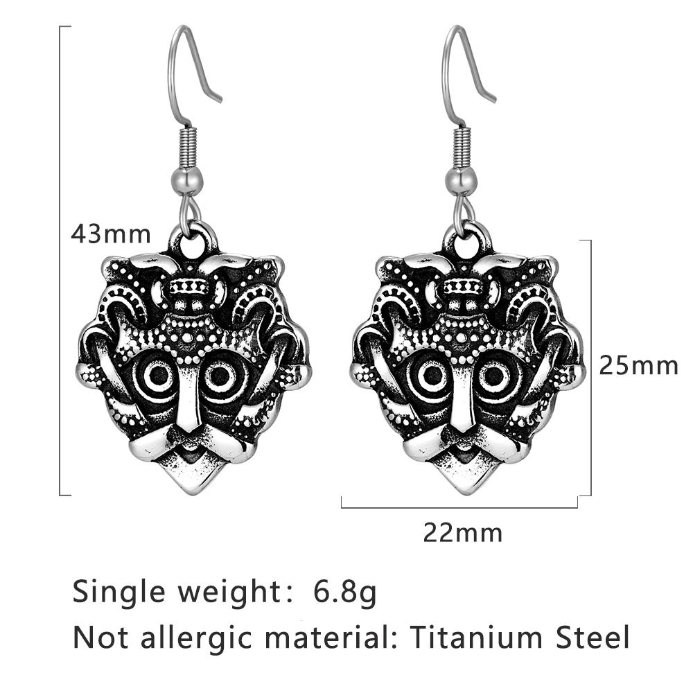 Vintage Norse Loki Earrings Stainless Steel Vikings Mask Odin Amulet Punk Jewelry for Women Men