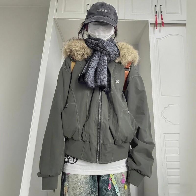 Womens Short Puffer Coat With Faux Fur Collar Thick Warm Winter Hooded Jacket Small Stature