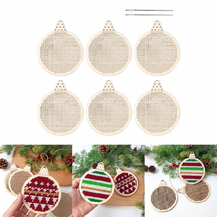 Runde Holz-Kreuzstich-Dekorations-Kits für DIY-Weihnachtsbaumschmuck