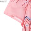 ZANZEA Women Summer Square Collar Casual Short Sleeve Print Dress