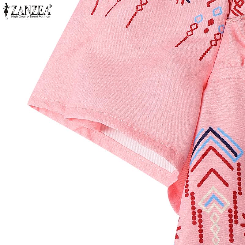 ZANZEA Women Summer Square Collar Casual Short Sleeve Print Dress