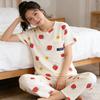 Summer Sweet Women's Pajamas Small Fresh Flowers Strawberry Short-sleeved Trousers Set Loose and Can Be Worn Outside Loungewear