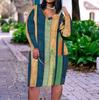 Women Plus Size V Neck Long Sleeve Printed Striped Dress With Pockets