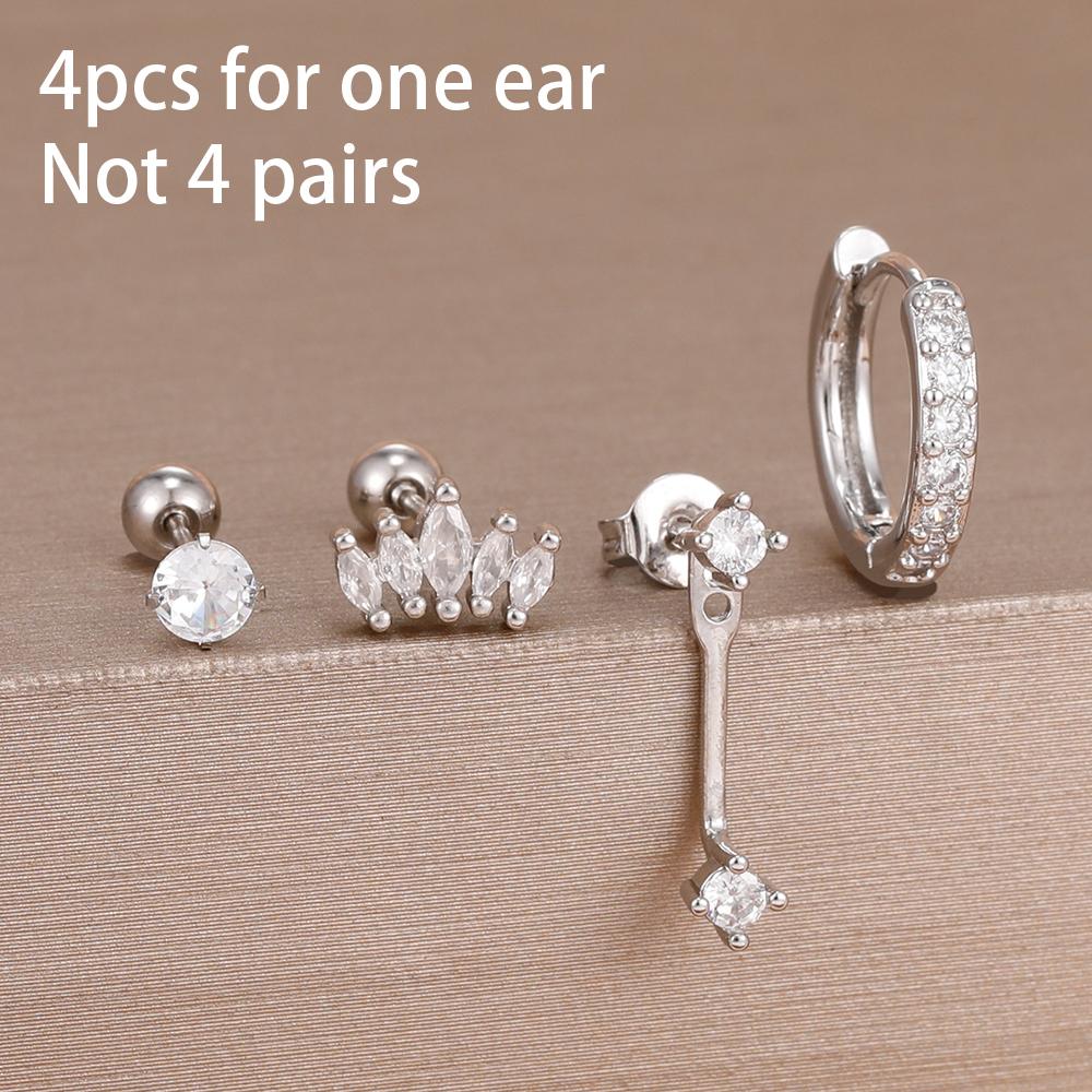 4-teiliges Set Huggie Hoop Ohrringe aus Edelstahl für Damen, Goldfarbe, Einzigartige Zirkonia Blume Ohrstecker Piercing Schmuck