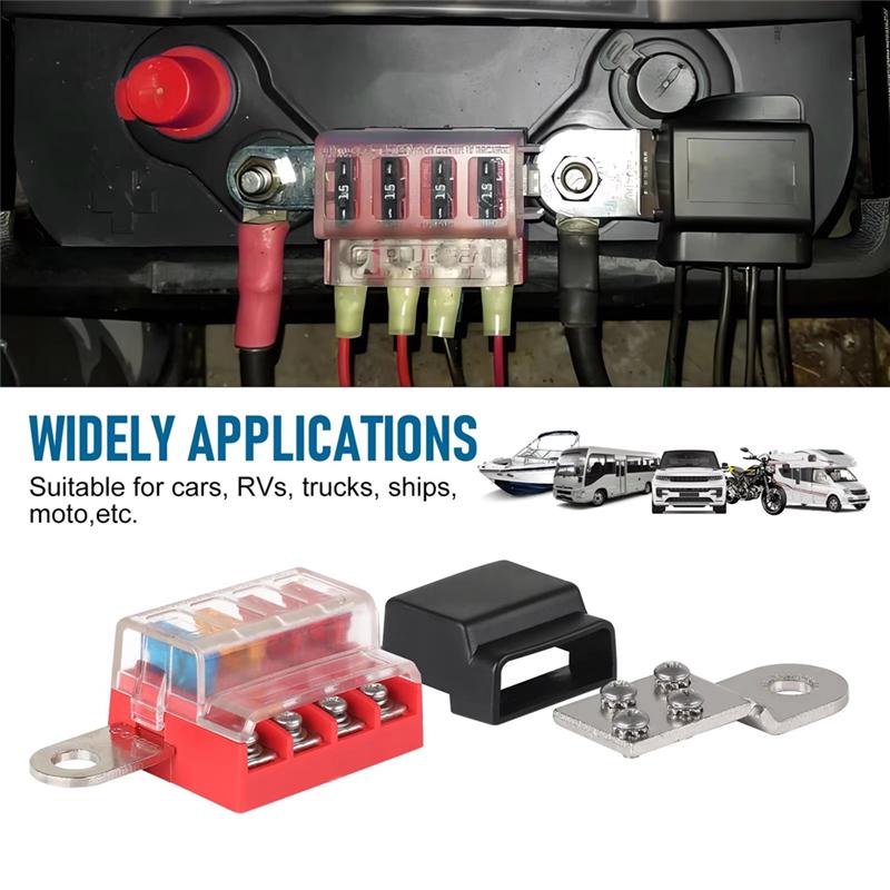 A16P-M10 100A 32V 4 Circuit Kit Blade Fuse Block Battery Terminal Mount Busbar Boating Equipment For Car Yacht Truck