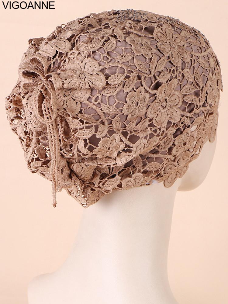 VigoAnne 2025 Doamna Orientul Mijlociu Casual Musulman Hijab Solid Dantelă Pălărie de Rugăciune Hijab Femei Hot Fix Respirabil Turban Islamic Bandă de Păr