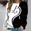 Dámské tričko Anime Kočičí potisk Topy s dlouhým rukávem Vintage svetr Bavlna s výstřihem do tvaru Y2k Dámské oblečení Oversized Street Pullover