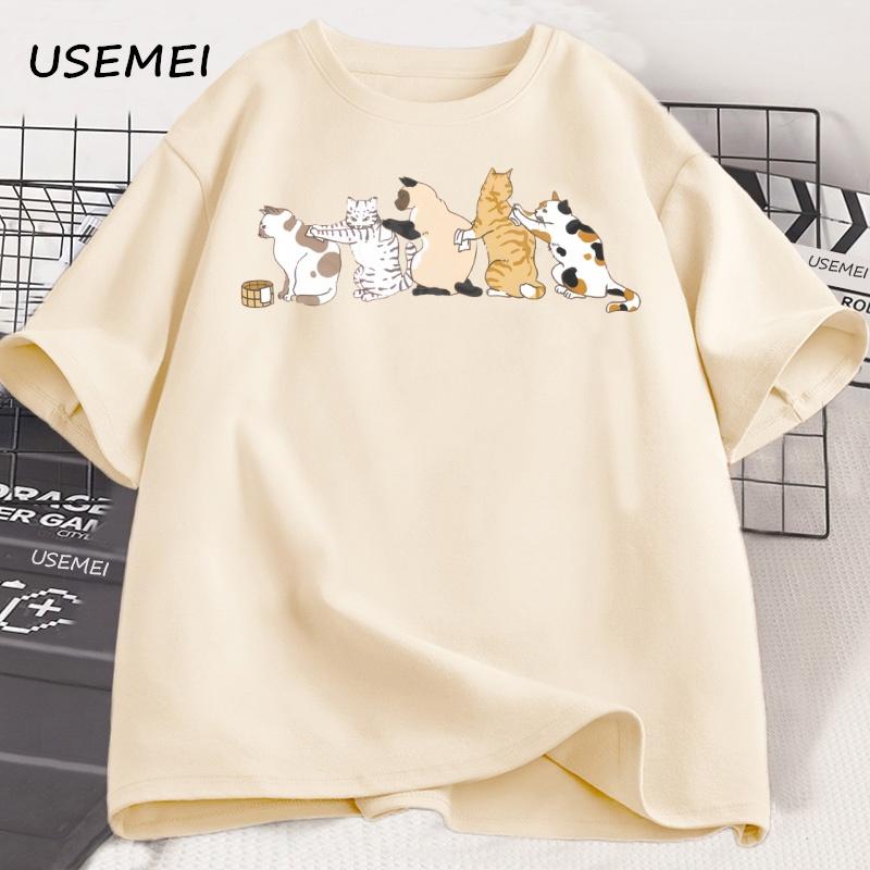 Men's Summer Cotton Cat T-shirt Funny Fashionable Casual Loose Cat Printed Tshirt Sports Round Neck Short Sleeved T-shirt Tees