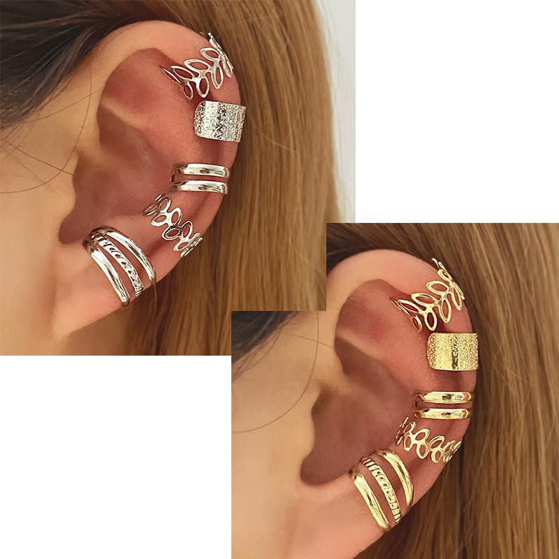Trendy Ear Clips Earrings for Women Unisex Minimalist Cartilage Hoop Earings Set Ear Cuff Piercing Clip on Ear Jewelry