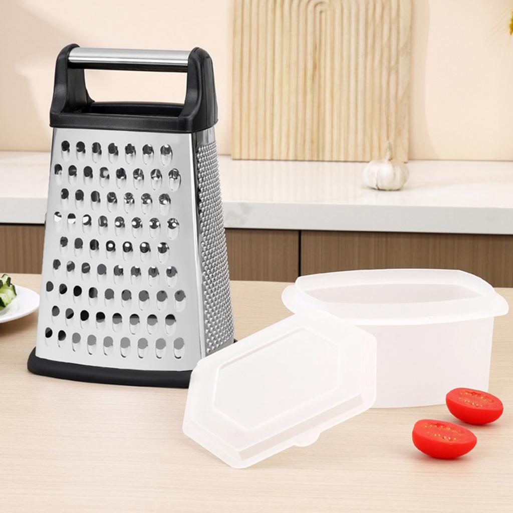 4 Sides Box Grater Cheese Grater with Container, Stainless Steel Multipurpose Handheld Slicer for Vegetable Cutter Kitchen Parts