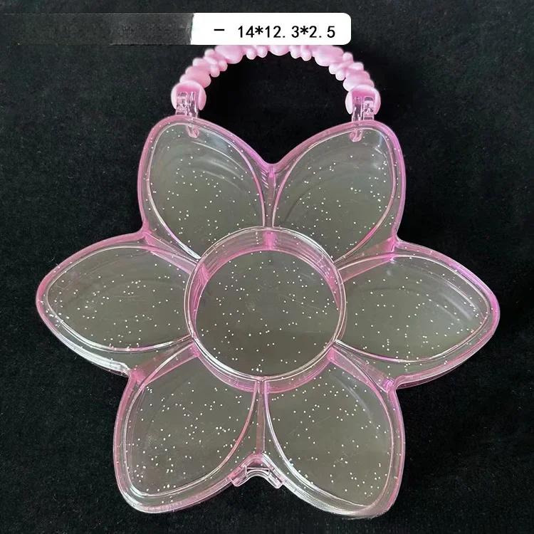 

1 шт., симпатичный розовый прозрачный пластиковый ящик для хранения цветов в форме сердца, заколка для волос для девочек, резинка, бисер, многофункциональный органайзер для классификации