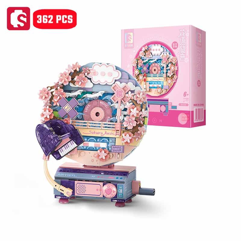 Non-Toxic Sembo Fantasy Cd Player Assemblage Building Blocks Kits Moc Flowers Record Home Decorations Ornaments Kids Toys Birthday Gifts
