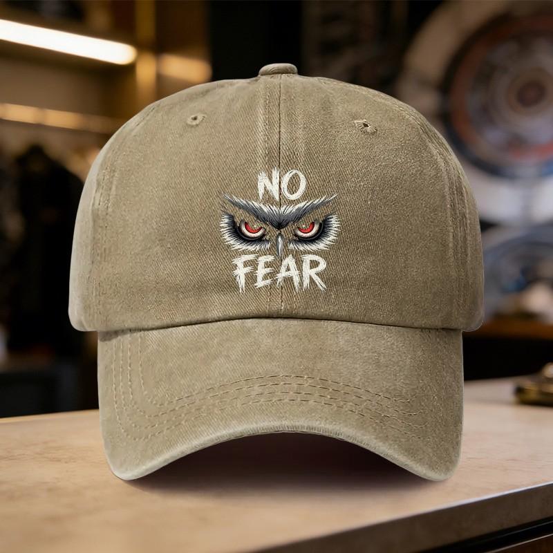 No Fear Owl Eyes Washed Baseball Cap Embroidered Graphic Distressed Cotton Unisex Outdoor Hat